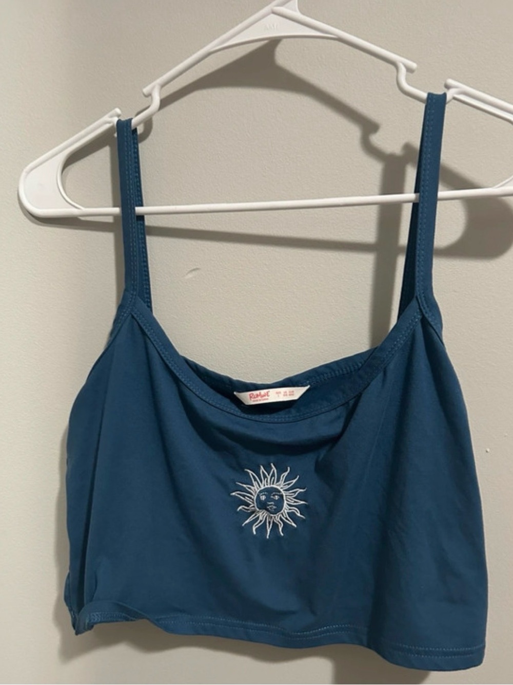 ROMWE Teal Blue Sun Embroidered Cropped Cami